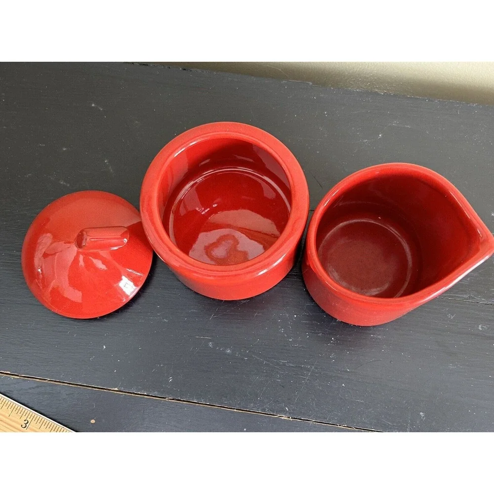 Waechtersbach Spain‎ Creamer & Sugar Bowl Lidded Red Vintage